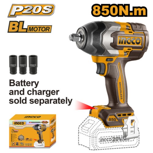 Llave de Impacto 20V 1/2" 850nm +3 tubos BRUSHLESS SOLO CIWLI20851 INGCO