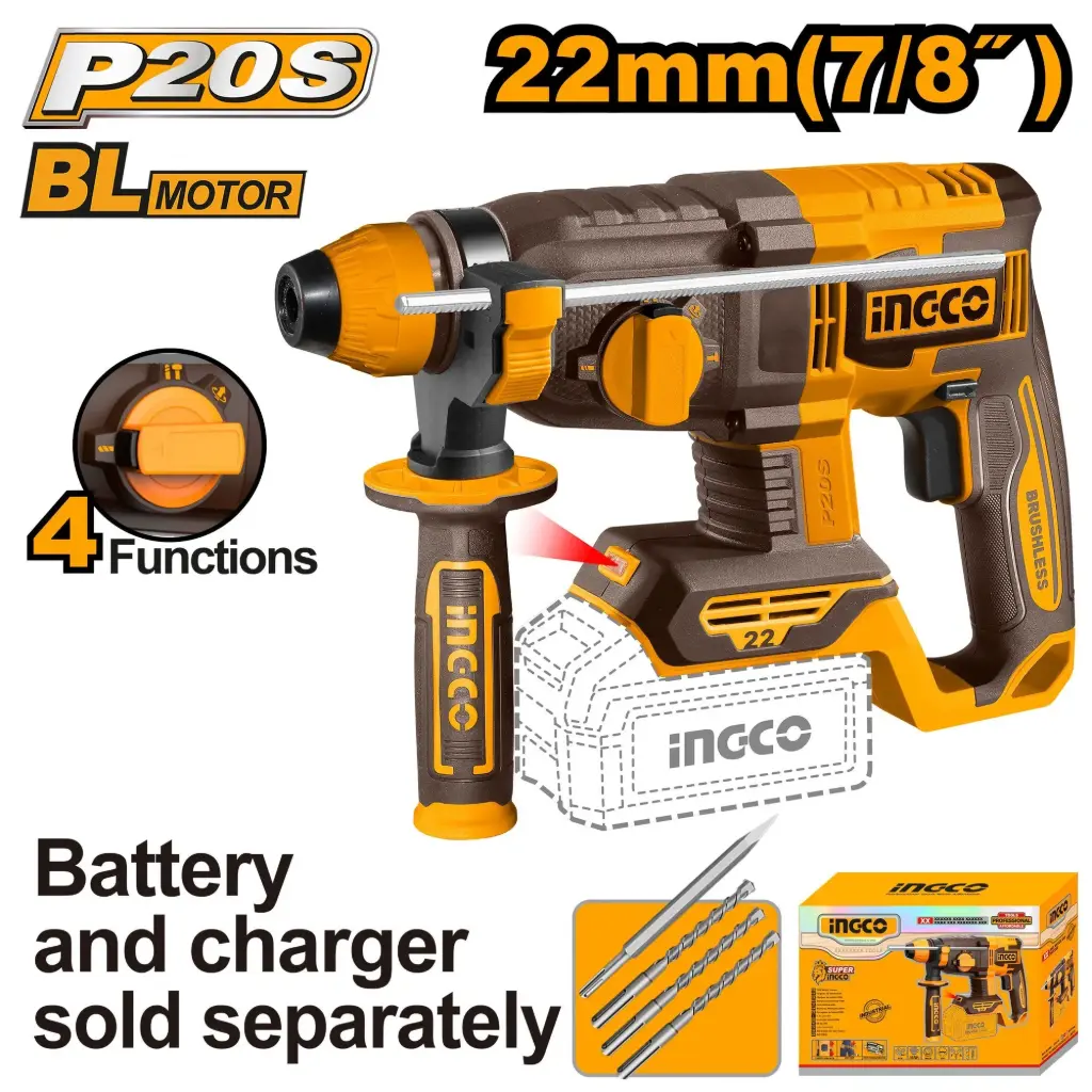 Rotomartillo a batería 20V  22mmD SDS Plus SOLO BRUSHLESS CRHLI21228 INGCO