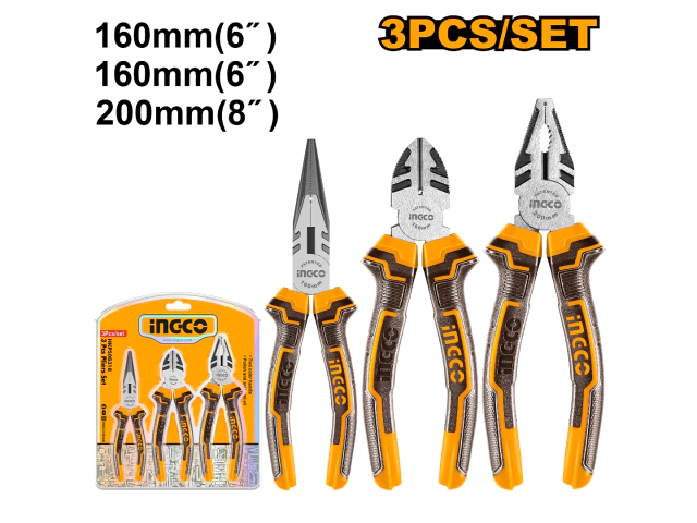 Juego Set Pinzas 3p Pinza elec-alicat-pinza 6"-6"-8" profesional HKPS08318 INGCO