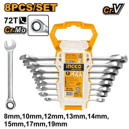 Juego llaves combinadas 8pcs 8-19mm con crique HKSPAR1082 INGCO