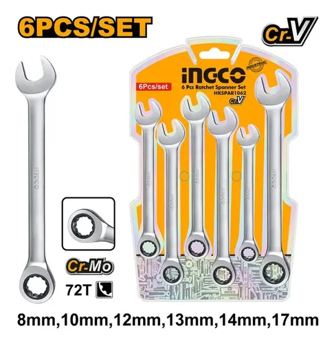 Juego de llaves combinadas criquet 6pcs 8-10-12-13-14-17mm HKSPAR1062 INGCO