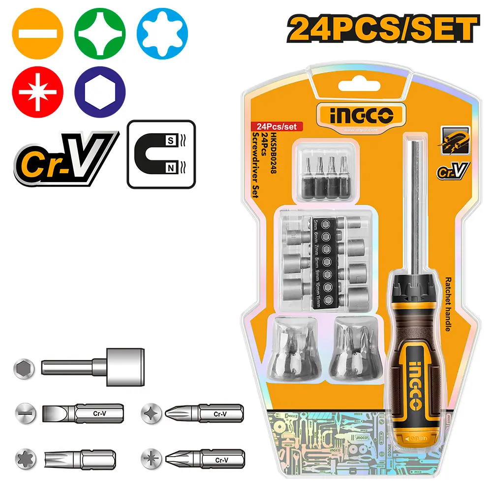 Juego destornillador Crique 1/4" +24 puntas CR-V HKSDB0248 INGCO