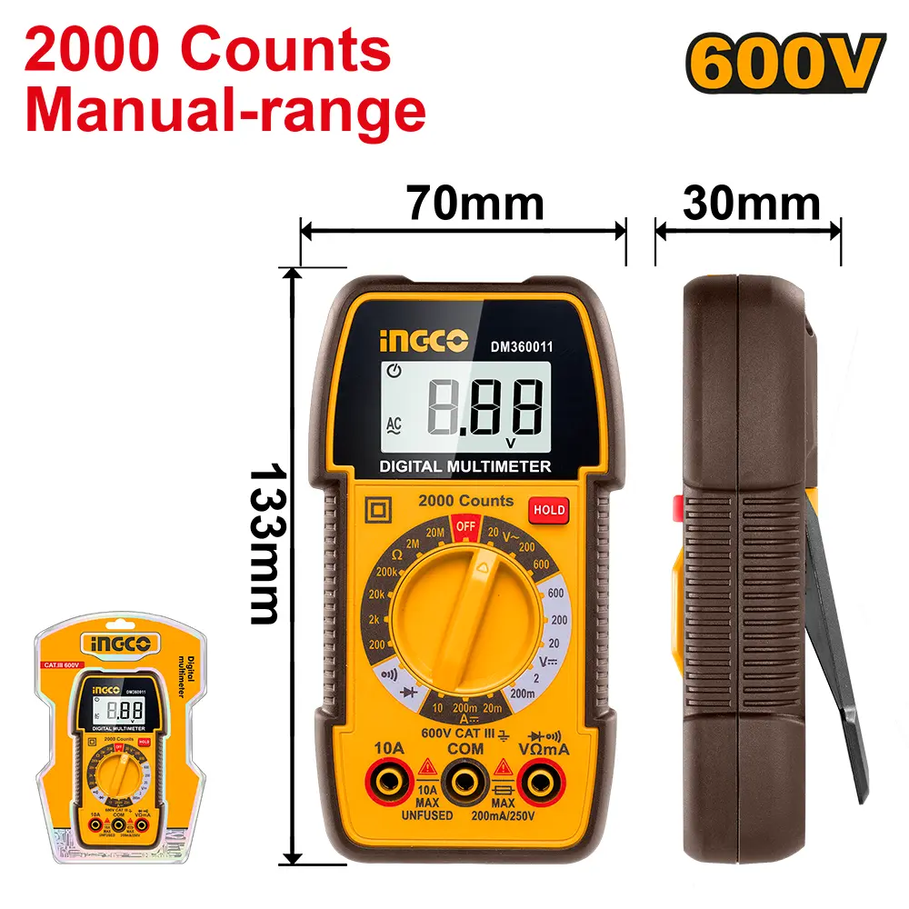 Tester multímetro digital 600V 2000 cuentas DM360011 INGCO