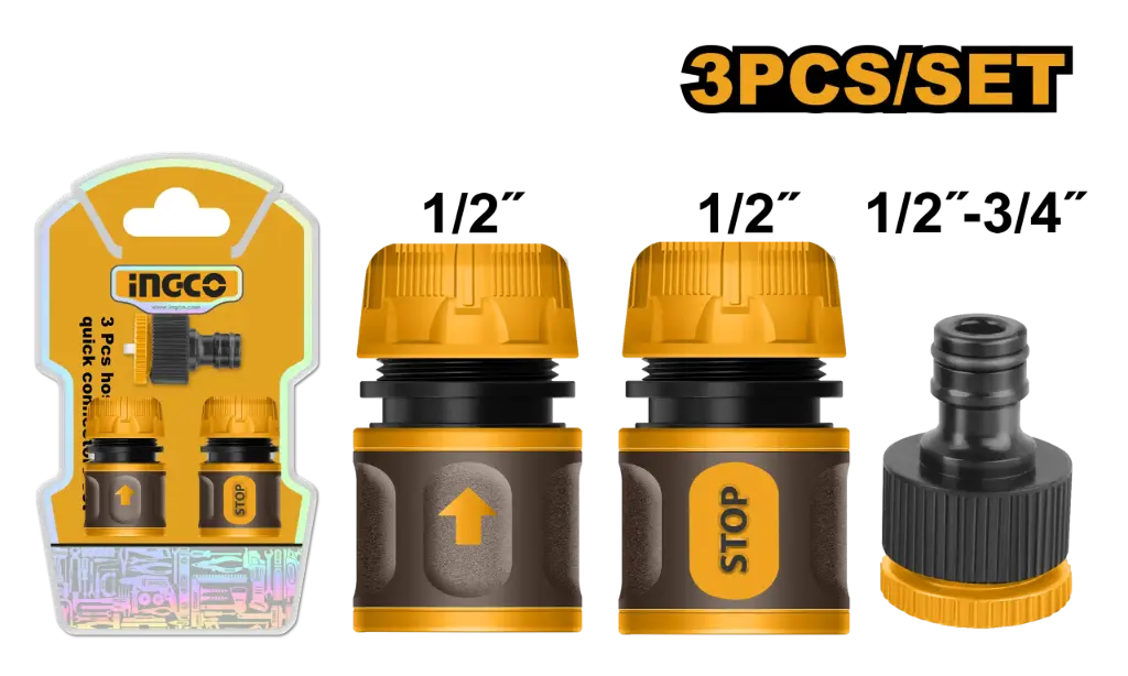 Kit conectores rapidos p-manguera 3 piezas HHCS03122 INGCO