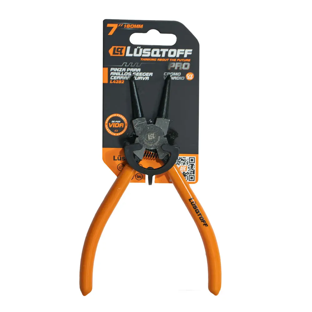 Pinza para anillo seeger (seguer) 7" (180MM) CERRAR CURVA INDUSTRIAL Profesional L4282 LUSQTOFF