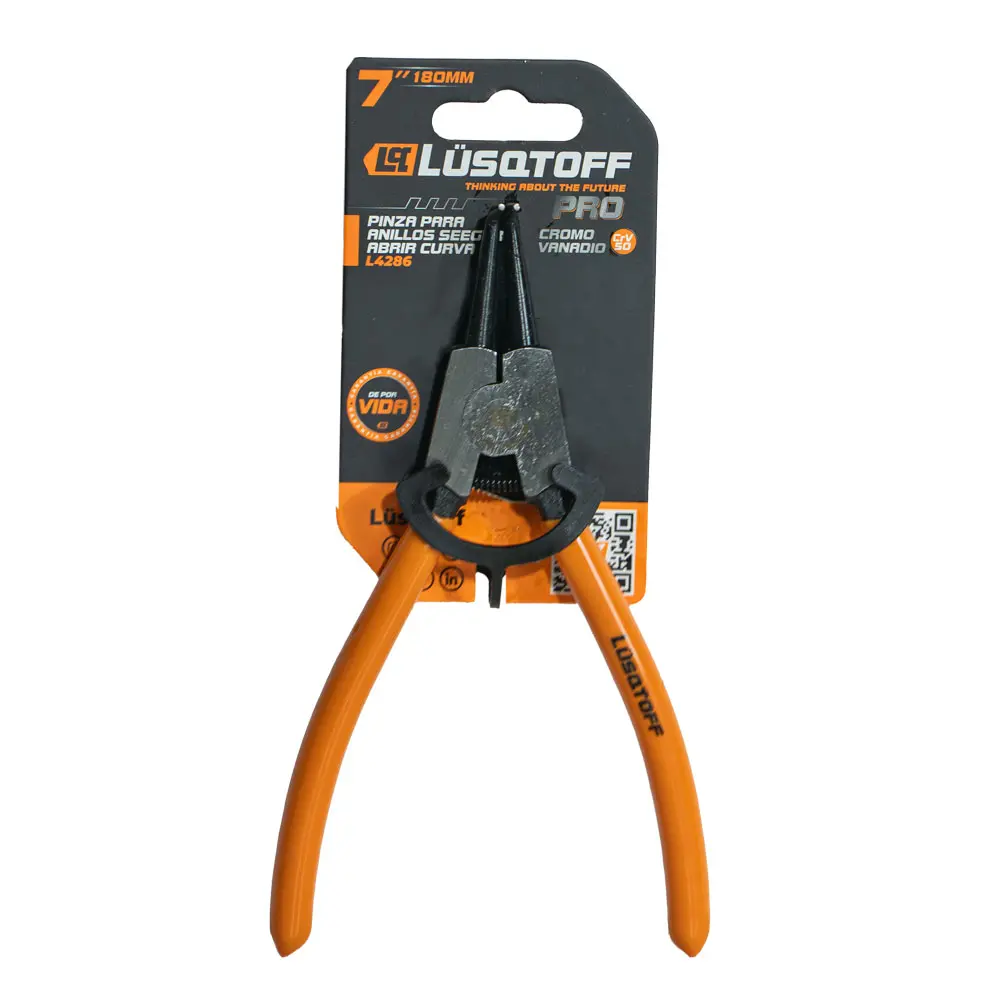 Pinza para anillo seeger (seguer) 7" (180MM) ABRIR CURVA INDUSTRIAL Profesional L4286 LUSQTOFF