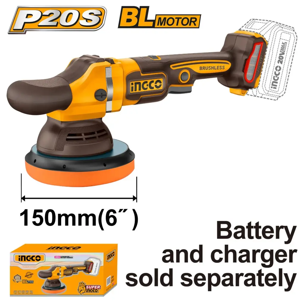 Pulidora angular roto orbital 150mmD 6" 20V 2000-4500rpm BRUSHLESS SOLO APLI2015 INGCO