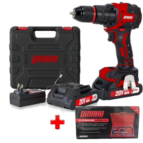 Combo Set 40 piezas JBK-40 + Taladro-ator Percutor 10mm metálico 18V 45Nm + 2 Bat + Cargador + Maletin BRUSHLESS TBAT-20MK OMAHA