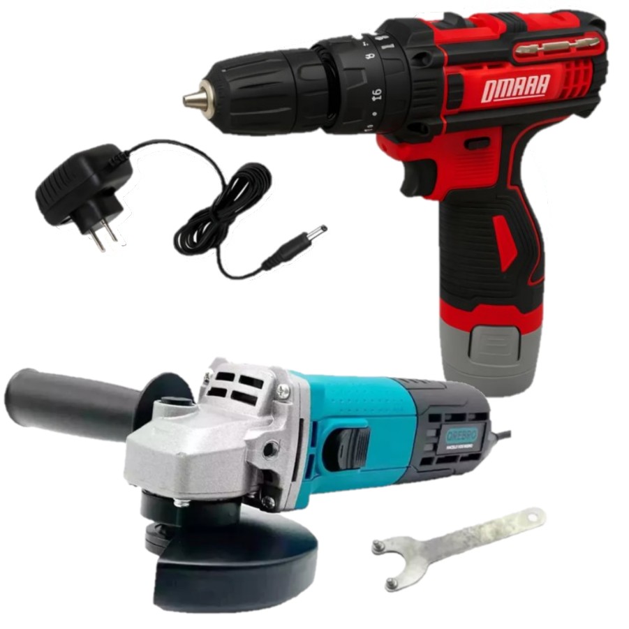 Combo Amoladora 750W AAS-750 + Taladro Percutor 10mm 12V + 1 Bat + Cargador TBAT-12M OMAHA