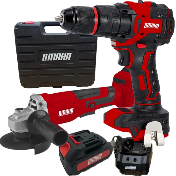 Taladro-Ator + Amoladora 20V inalambrico Kit Maletín 1 Bat 3.0A ABAT-20K OMAHA