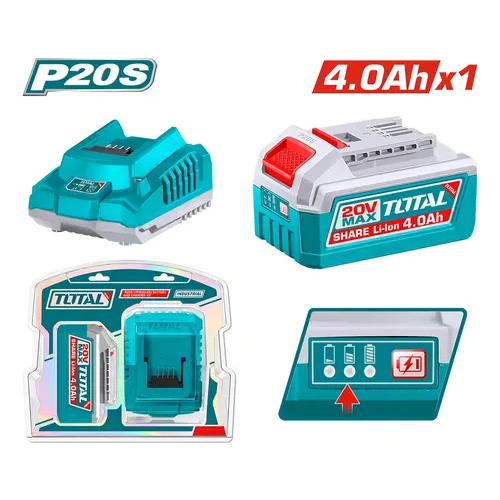 Starter Kit 1 Batería 20V 4.0A + Cargador 2.0 Ah INDUSTRIAL TFBCPK1012-4 V2VIKB300 TOTAL