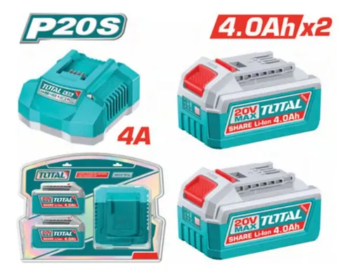Starter Kit 2 Baterías 20V 4.0A + 1 Cargador 4.0A INDUSTRIAL TFBCPK2013-4 V2VIKB401 TOTAL