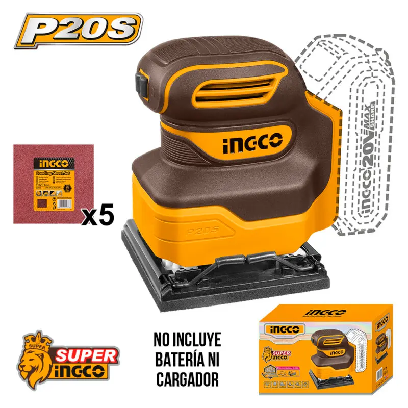 Lijadora orbital de palma 20V inalámbrica BRUSHLESS CSHSLI2014 INGCO