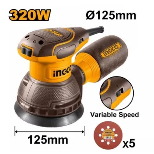 Lijadora roto orbital 125mm 320W velocidad variable 220V RS3216-4 INGCO