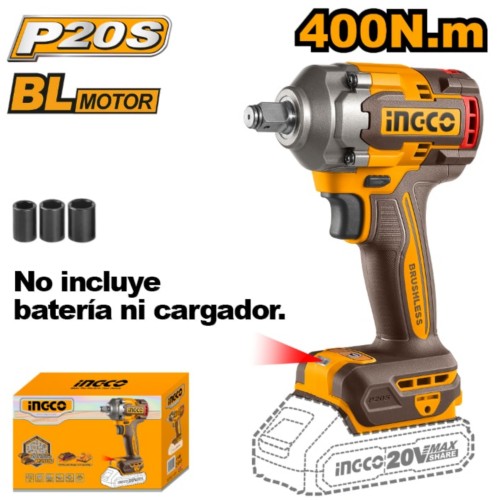 Llave de impacto 1/2" 20V 400nm + 3 tubos BRUSHLESS SOLA CIWLI20401 INGCO