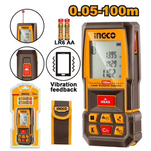 Medidor de distancia láser 100Mts p-2 pilas AA + estuche HLDD1008 INGCO