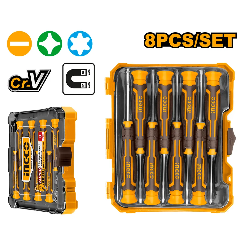 Juego Destornilladores Precisión 8Pcs PL-PH-TORX INDUSTRIAL HKSD0818 INGCO