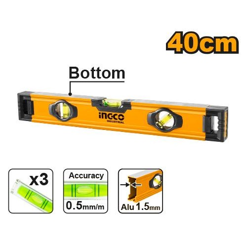 Nivel Aluminio Reforzado 40 Cm 3 Burbujas INDUSTRIAL HSL08040 INGCO