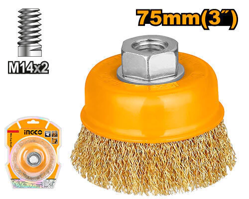 Cepillo copa rizado 3" (75mm) p-amoladora angular rosca M14x2,00 WB10751 INGCO