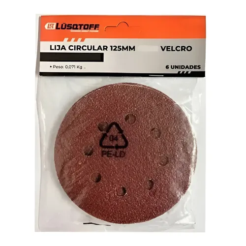 Lijas roto orbital disco 125mm 6 aguj gr80 6 unidades LVEL12580-9 LUSQTOFF