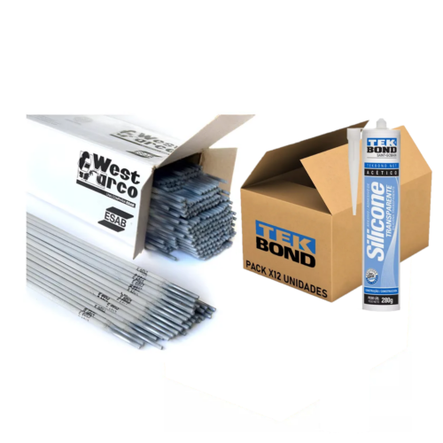 Combo 20 siliconas acéticas 280ml TEKBOND + 20 kG Electrodo  2,50mmD Ac carbono E6013 WEST ARCO