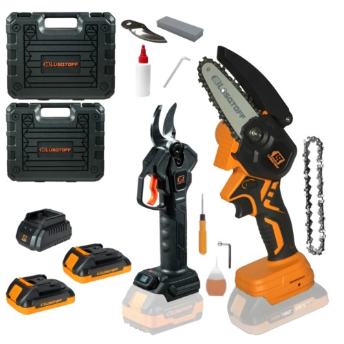 Electrosierra 18V con maletín 2 baterías MML40-9BK + Tijera de poda 40mm 18V IRON VOLT maletín SOLO BRUSHLESS LTP40-9B LUSQTOFF