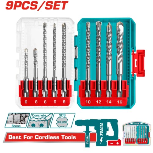 Set de 9 Mechas SDS PLUS para Rotomartillo INDUSTRIAL TACSDL30906 ZMSI00S09 TOTAL