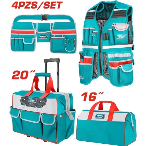 Kit Bolso 16" + Chaleco + Bolso porta herramientas ruedas + cinturón cartuchera doble TOS230910 XKT0BBCP0 TOTAL