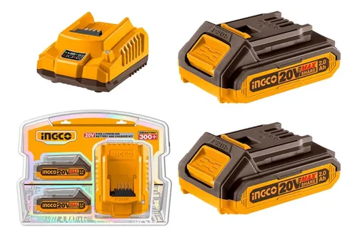 Starter Kit 2 Baterías 20V 2.0A + Cargador 2.0 Ah INDUSTRIAL FBCPK2212-4 INGCO