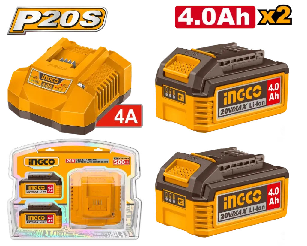 Starter Kit 2 Baterías 20V 4.0A + Cargador 4.0 Ah INDUSTRIAL FBCPK2013-4 INGCO