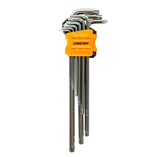 Juego De 9 Llaves Torx largo Acero Cromo Vanadio Plateado L6950 LUSQTOFF