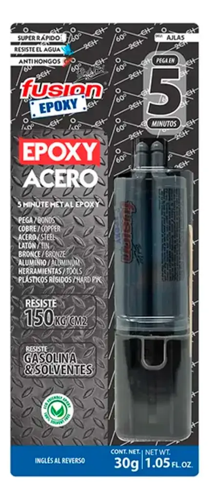 Adhesivo Epoxy liquido Jeringa Acero 5 Min X 30 Gr  FUADSASA3913 FUSION EPOXY