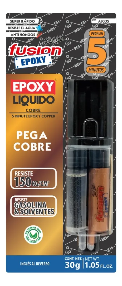 Adhesivo Epoxy liquido Jeringa Cobre  5 Min X 30 Gr  FUADSASA3917 FUSION EPOXY
