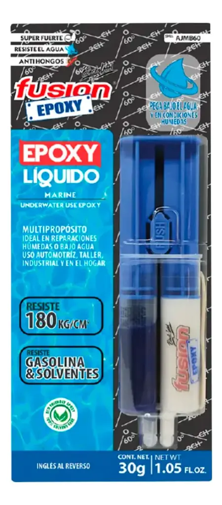 Adhesivo Epoxy liquido Jeringa Marine Blue Kit X 30 Gr  FUADSASA3916 FUSION EPOXY