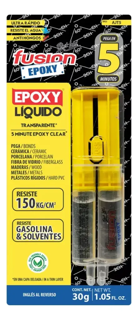 Adhesivo Epoxy liquido Jeringa Transparente 5 Min X 30 Gr  FUADSASA3911 FUSION EPOXY