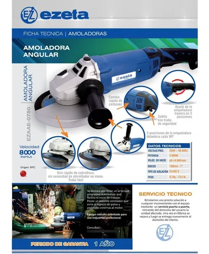 Amoladora angular 180mm 7" 2600W 220V EZAAE0750 EZETA
