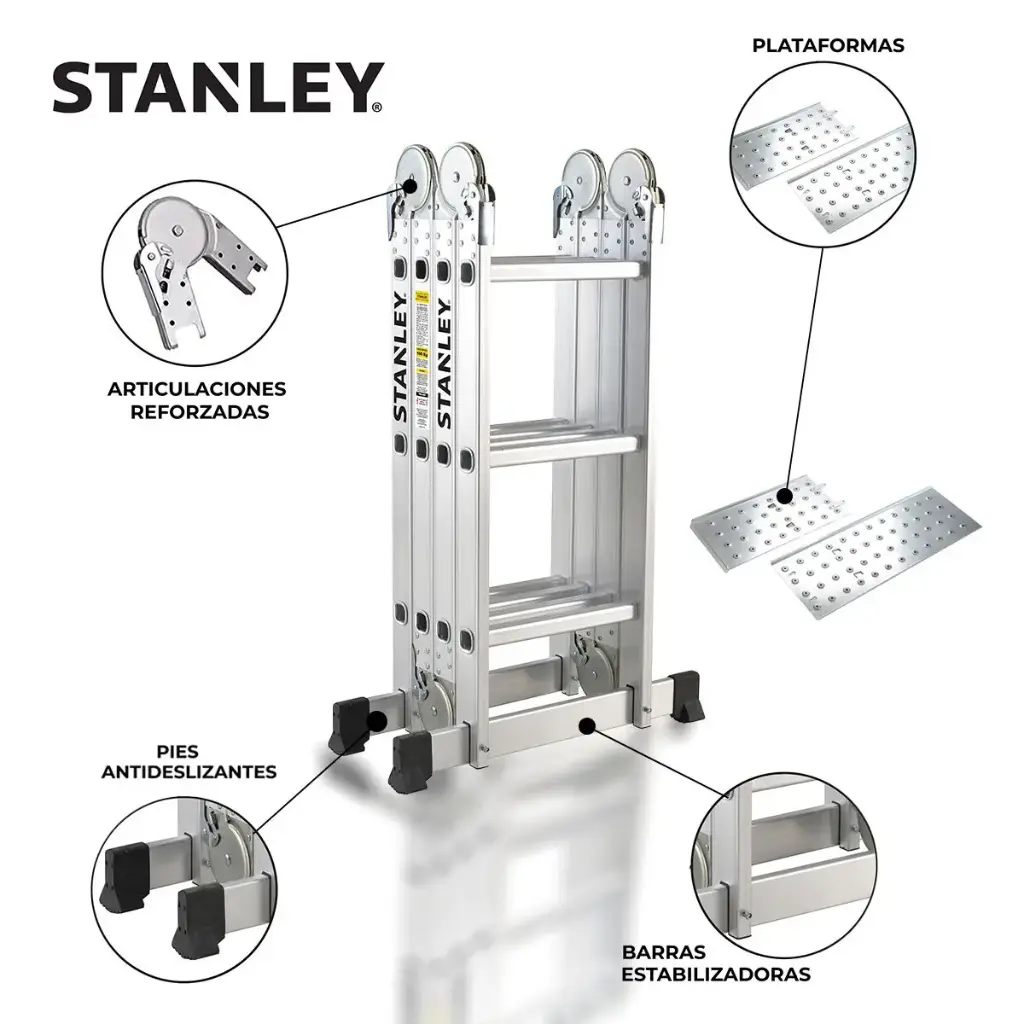 Escalera 3,50M Alum 12esc plegable 4x3 + Plataforma base STXLD-AY503 STANLEY