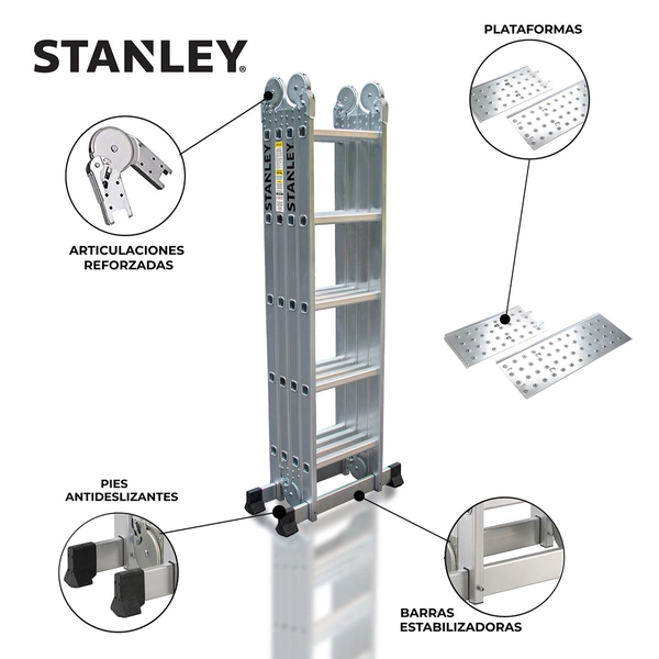 Escalera 5,70M Alum 20esc plegable 4x5 + Plataforma base STXLD-AY505 STANLEY