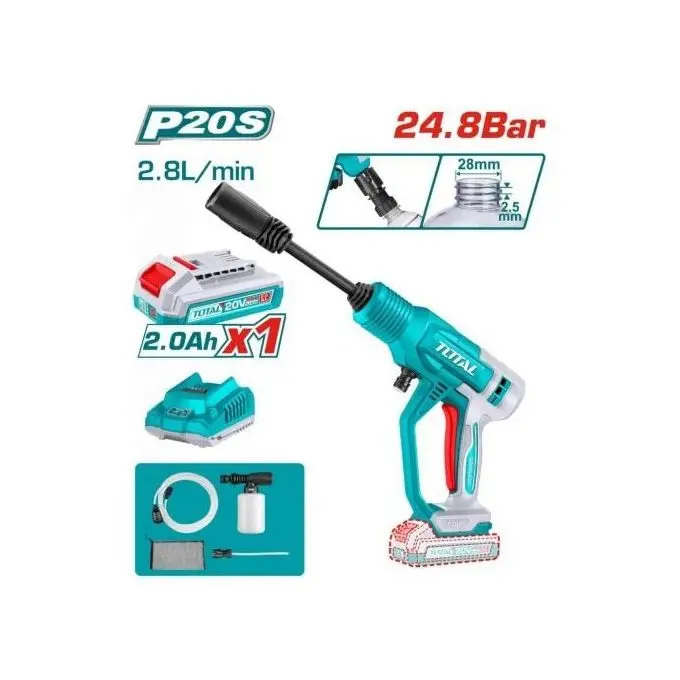 Hidrolavadora    25Bar    132L/h  20V inalámbrica + batería 2.0A + cargador V2V0HB242 TPWLI20362-4 TOTAL