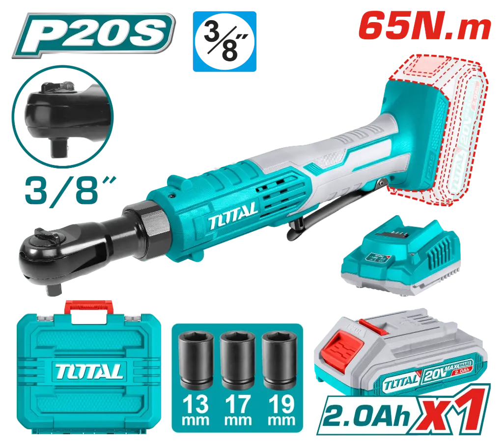 Llave Crique 20V 3/8" 65Nm + maletín batería cargador TDRLI2060152-4 V2V0CR201 TOTAL