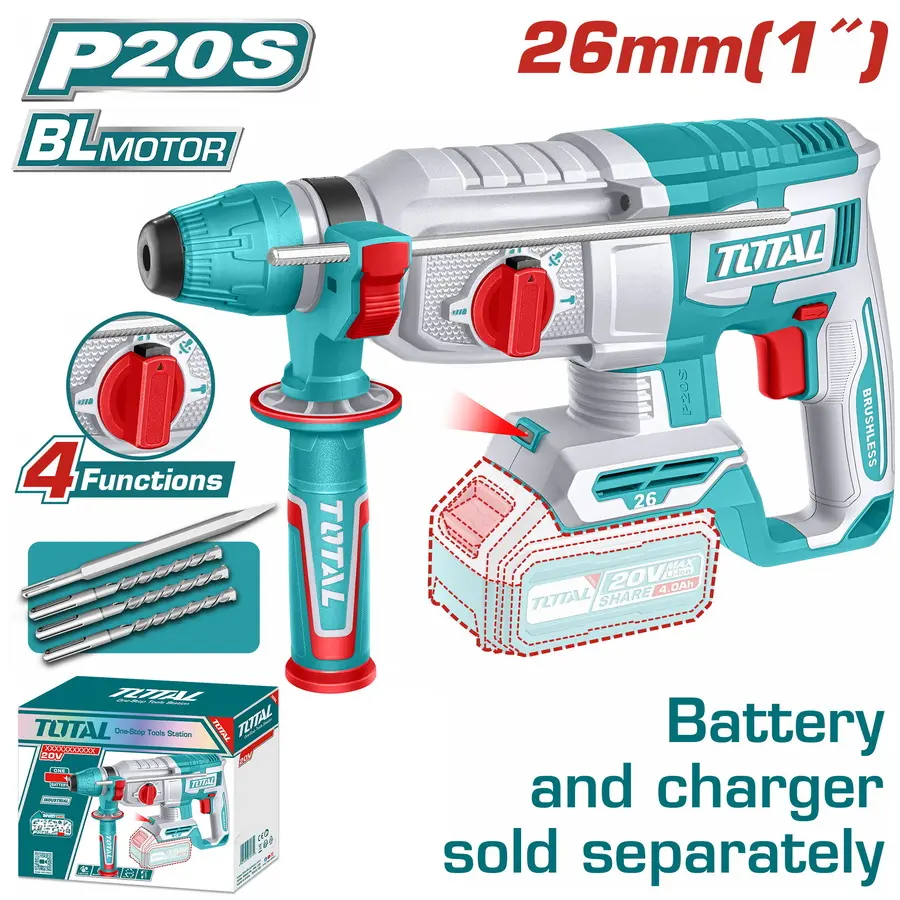 Rotomartillo a bater 20V  26mmD SDS PLUS BRUSHLESS SOLO TRHLI20268 V2VIMR261 TOTAL