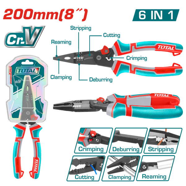 Pinza electricista  200mmL (8") universal Multifunción 6 en 1  THTMF286 XPPIM0200 TOTAL