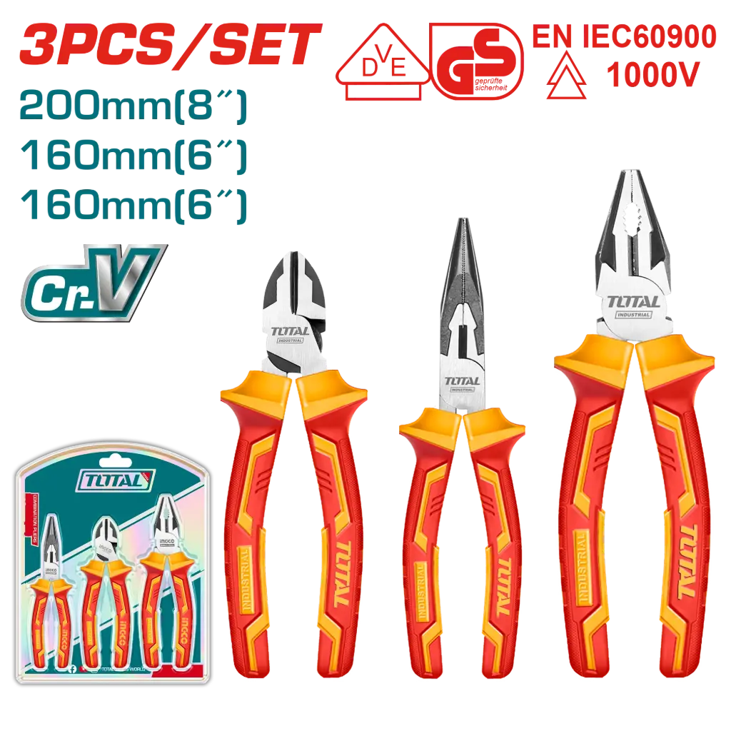 Juego Set Pinzas 3p Pinza elec-alicat-pinza industrial aislada 1000V THT2K0302 XPKIA0300 TOTAL