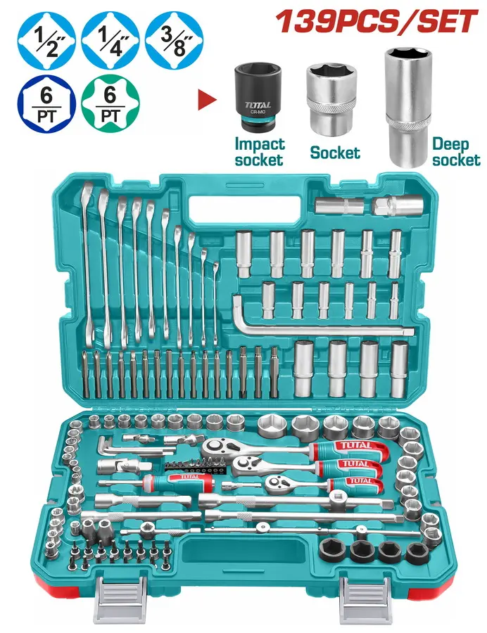 Bocallaves Juego 1/4-3/8-1/2" 139p c-accesorios THKTHP21396 XCHI13900 TOTAL