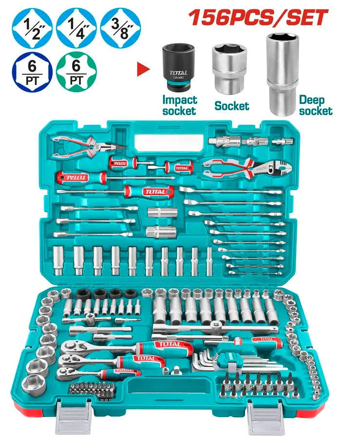 Bocallaves Juego 1/4-3/8-1/2" 156p c-accesorios THKTHP21566 XCHI15600 TOTAL