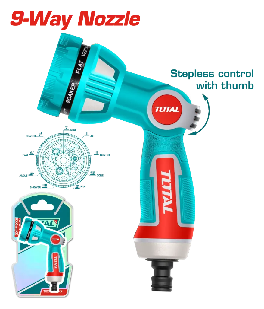 Manguera riego; Pistola rociadora riego 9pos INDUSTRIAL THWSG6091 XPRI00900 TOTAL