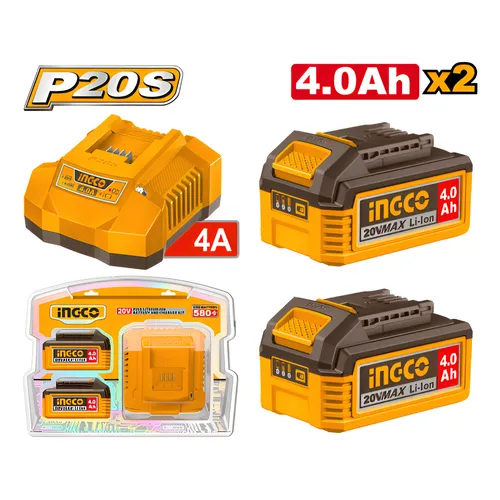 Starter kit 2 Baterías 20V 5.0Ah Lithium-Ion + Cargador 4.0A COSLI240464 INGCO