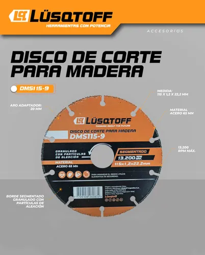 Disco corte p-MADERA D115 d22 E1,2 diamantado segmentado corte madera DMS115-9 LUSQTOFF