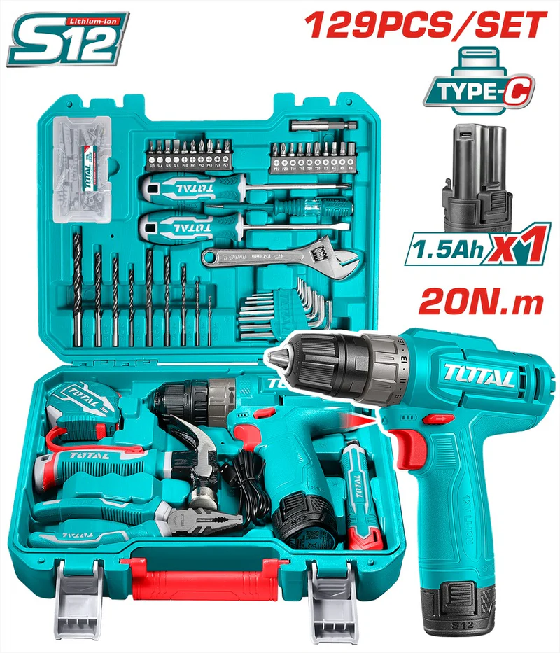 Taladro-ator a bater  10mmD c-1bat 12V 129PCS THKTHP11292 VTA0K123M TOTAL