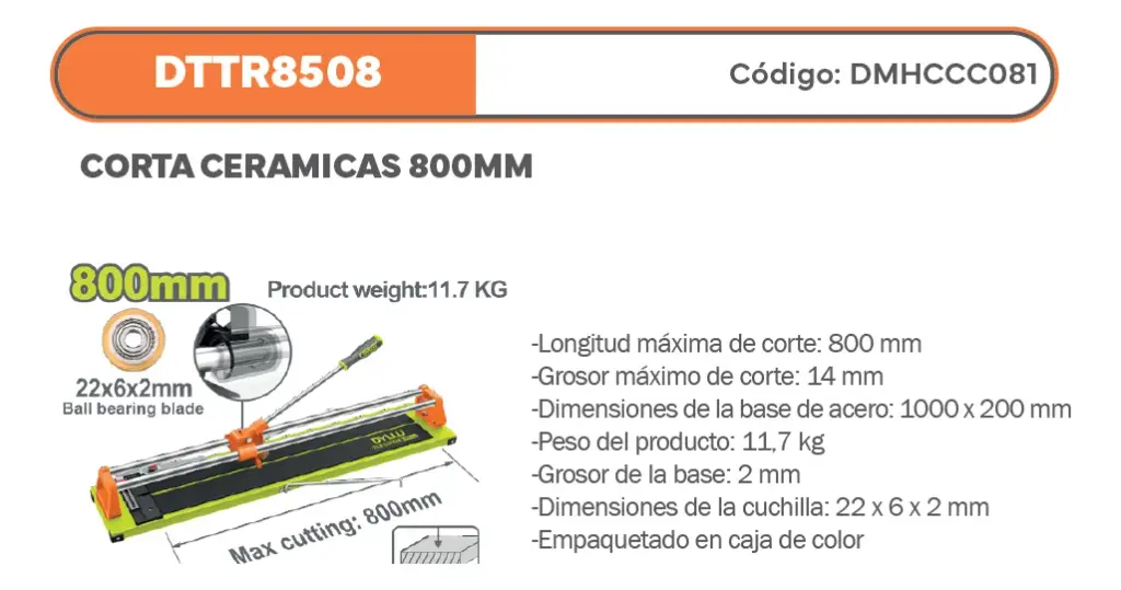 Cortador cerámica 800mm DTTR8508 DMHCCC081 DYLLU